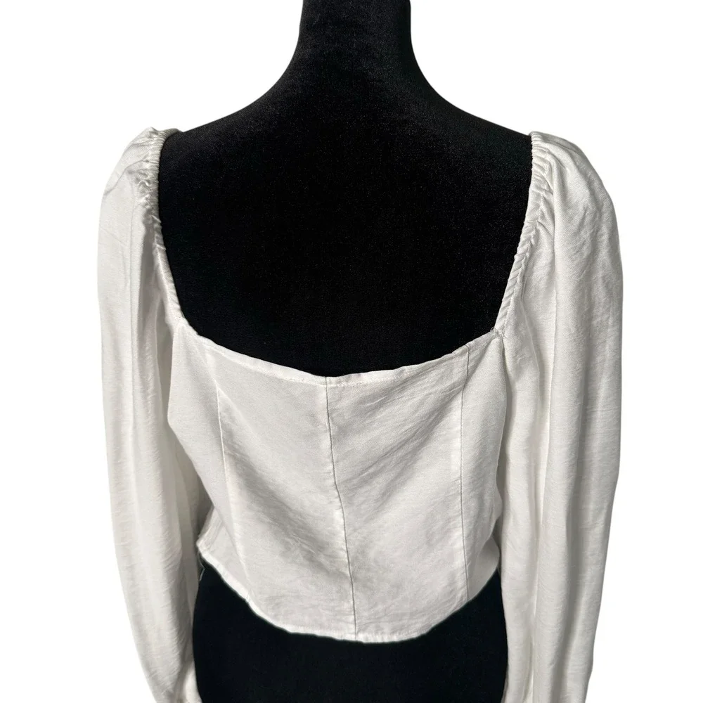 Womens L‎ White Corset Crop Top Long Sleeve Square Neck Coastal Cowgirl Western